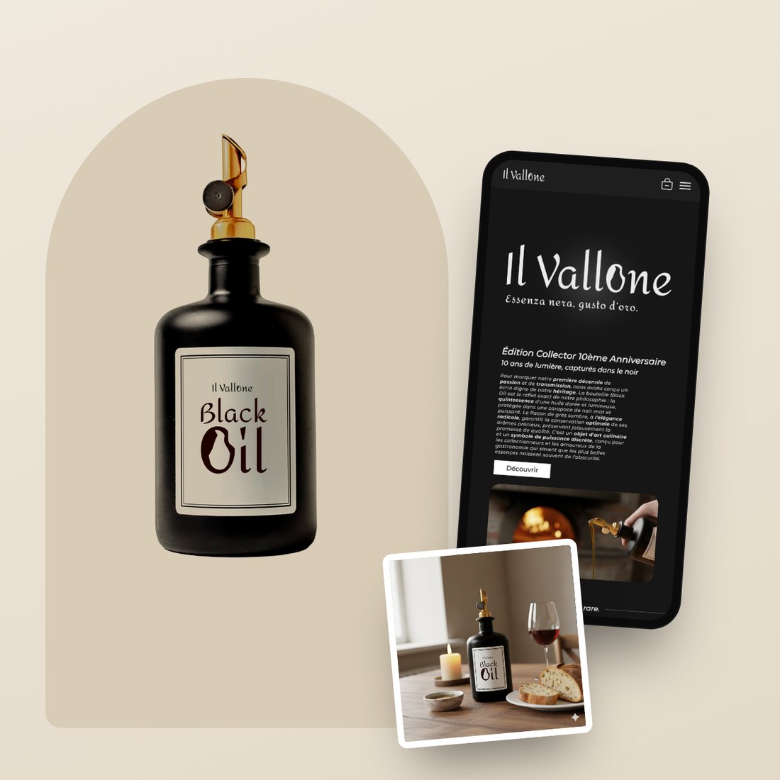 Il Vallone : bouteille Black Oil et site web