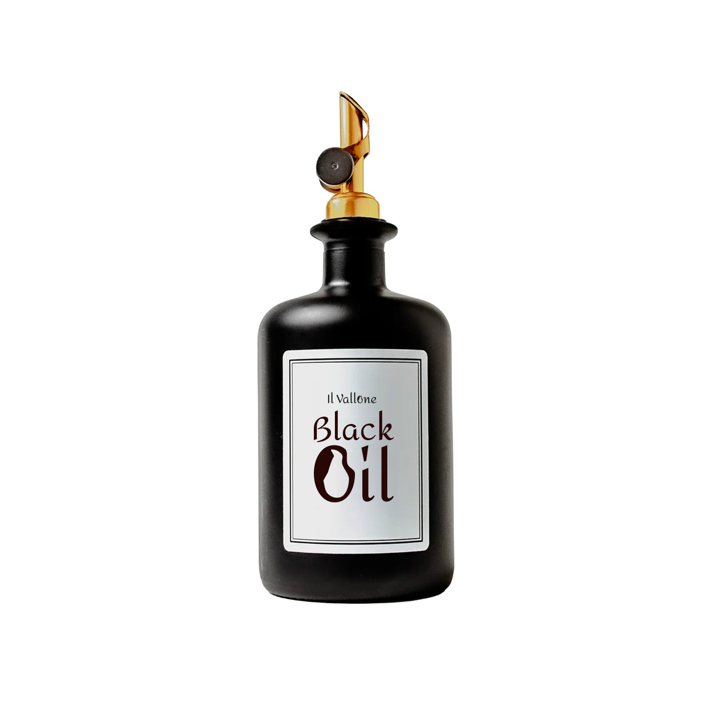Design de l'étiquette et de la bouteille Black Oil par Il Vallone
