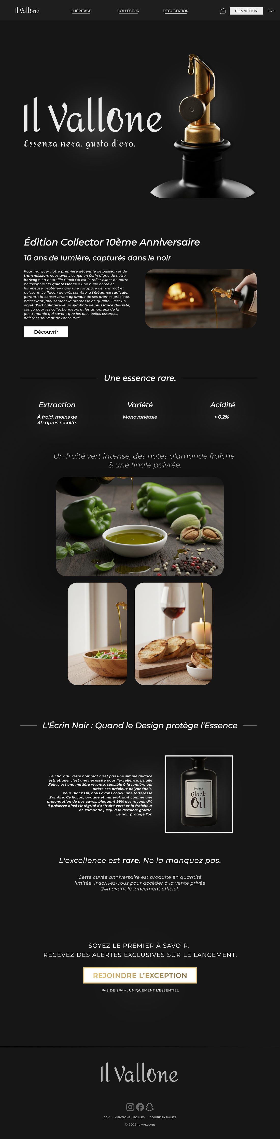 Site Il Vallone, version desktop, page d'édition collector Black Oil