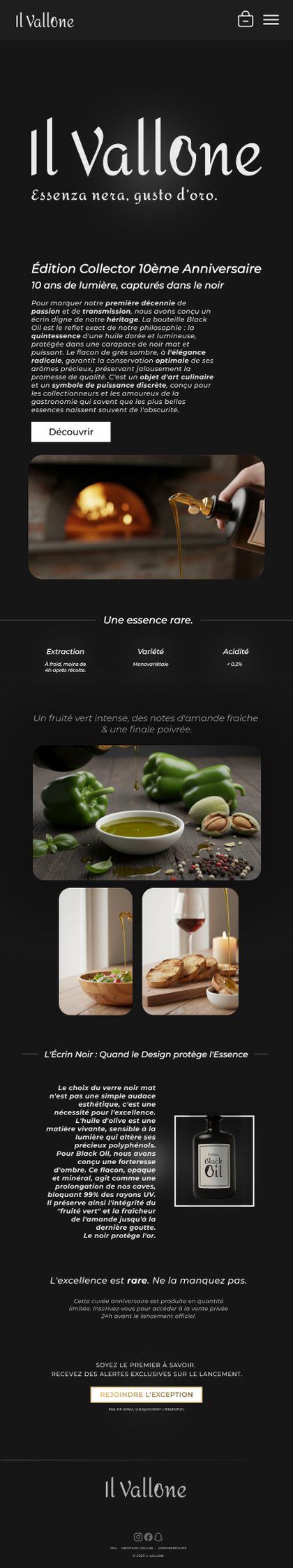Site Il Vallone, version mobile, page d'édition collector Black Oil