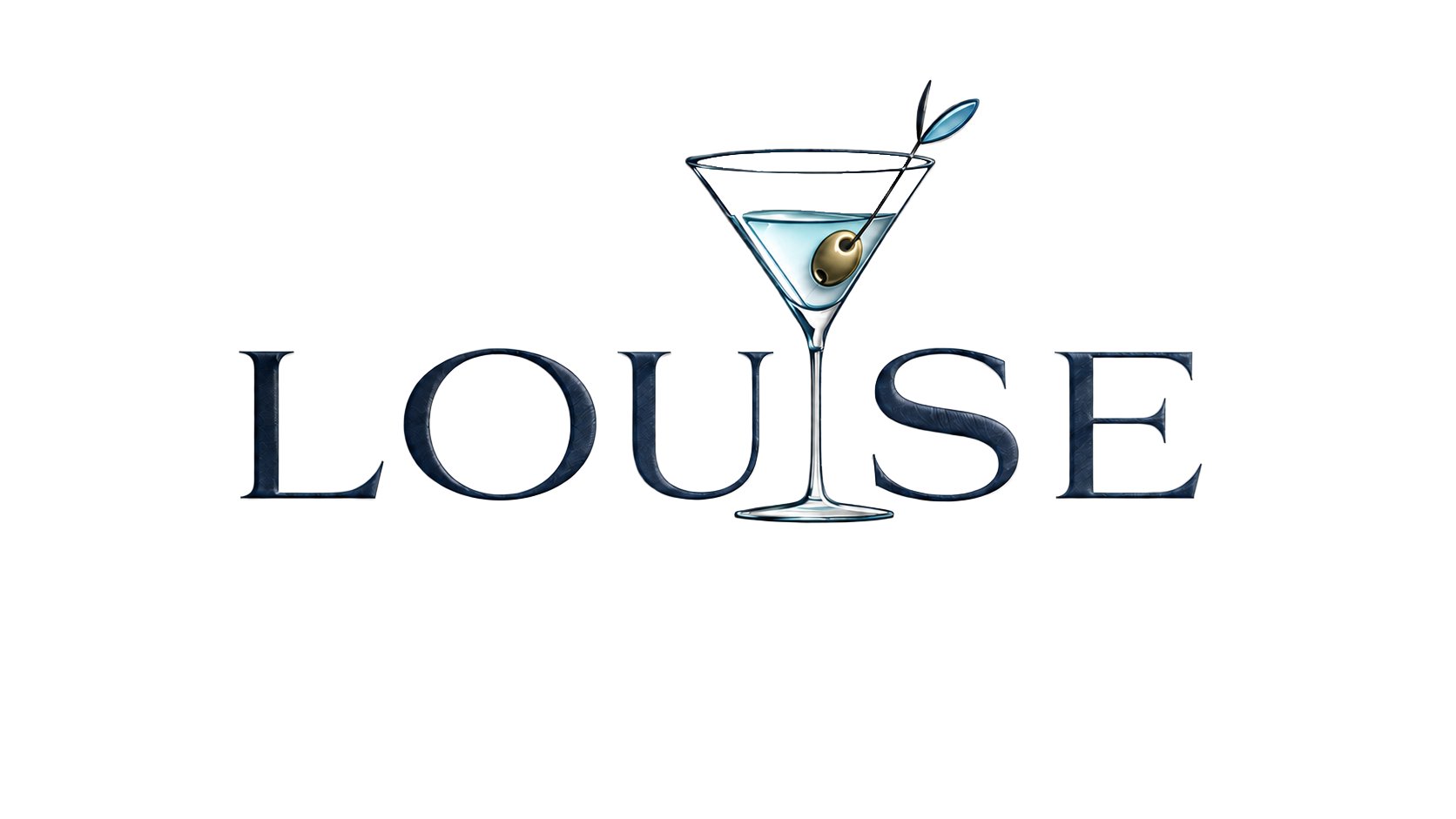Logotype Louise, verre à martini stylisé, fond blanc