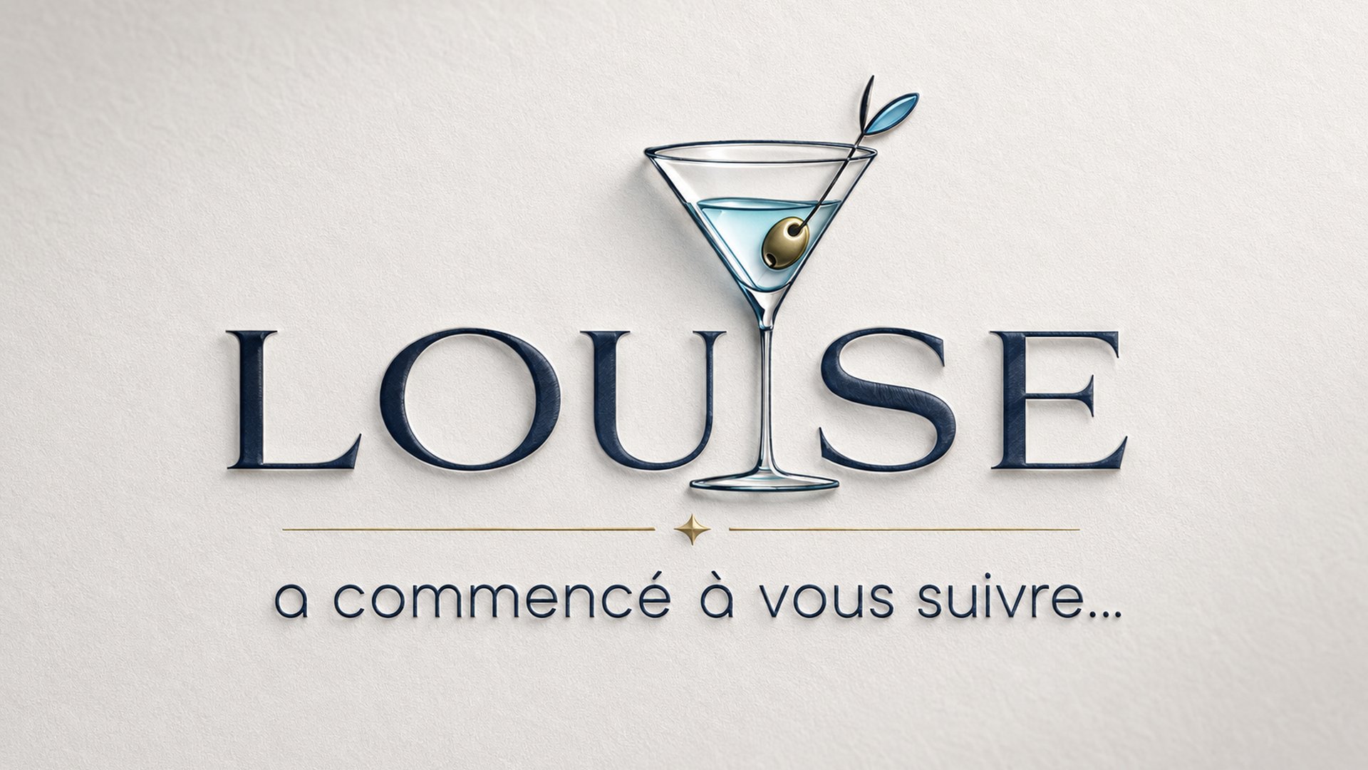 Logo Louise gaufré sur papier texturé avec la signature 'a commencé à vous suivre'