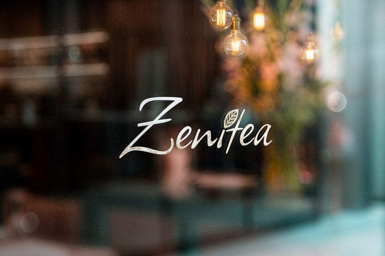 Logo Zenitea appliqué sur la vitrine d'une boutique